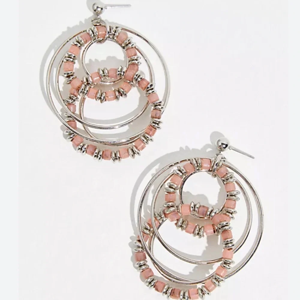 FREE PEOPLE RACER BEADED HOOP EARRINGS - Picture 1 of 3